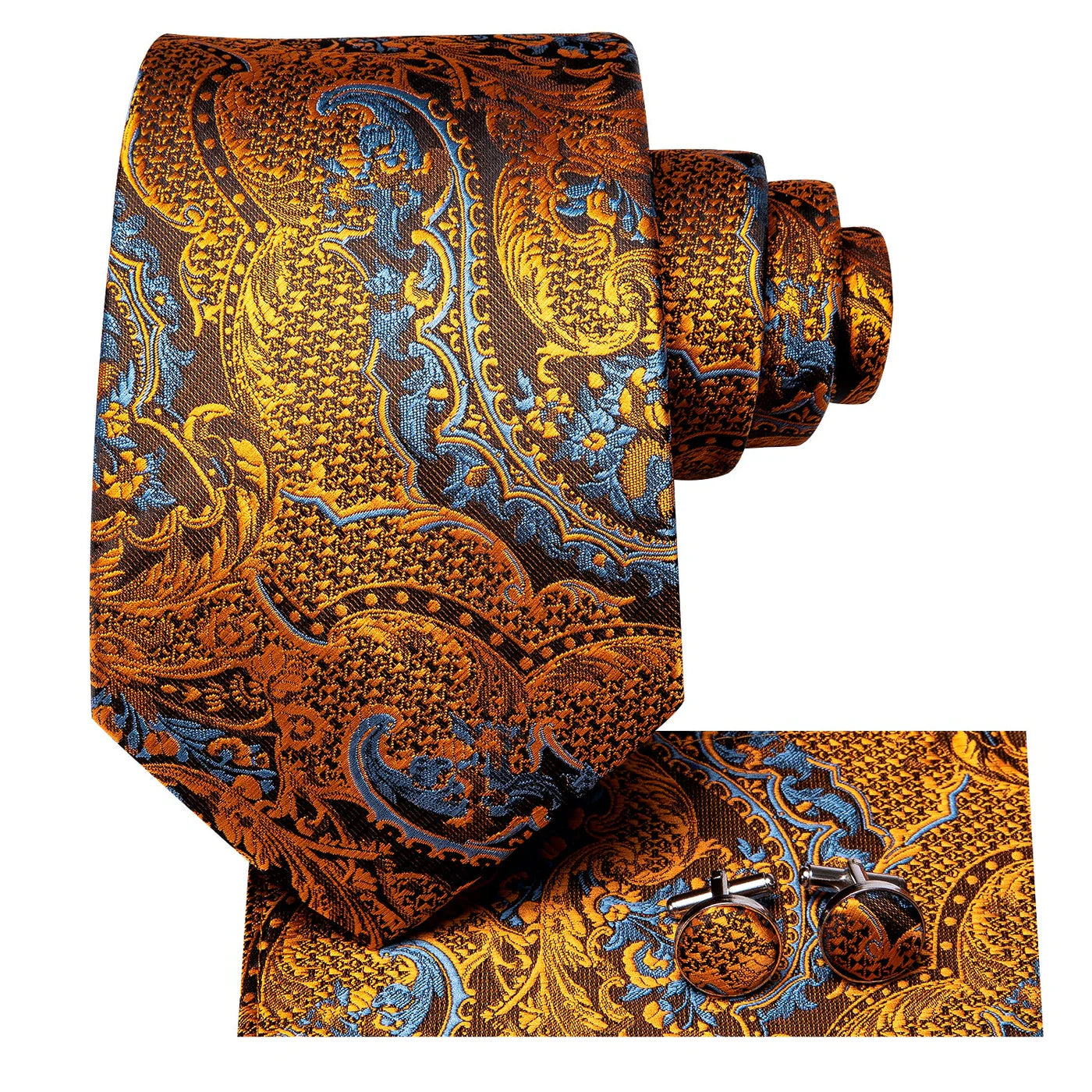 Regal Gold & Blue Paisley Silk Tie Set
