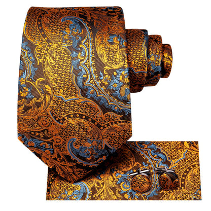 Regal Gold & Blue Paisley Silk Tie Set
